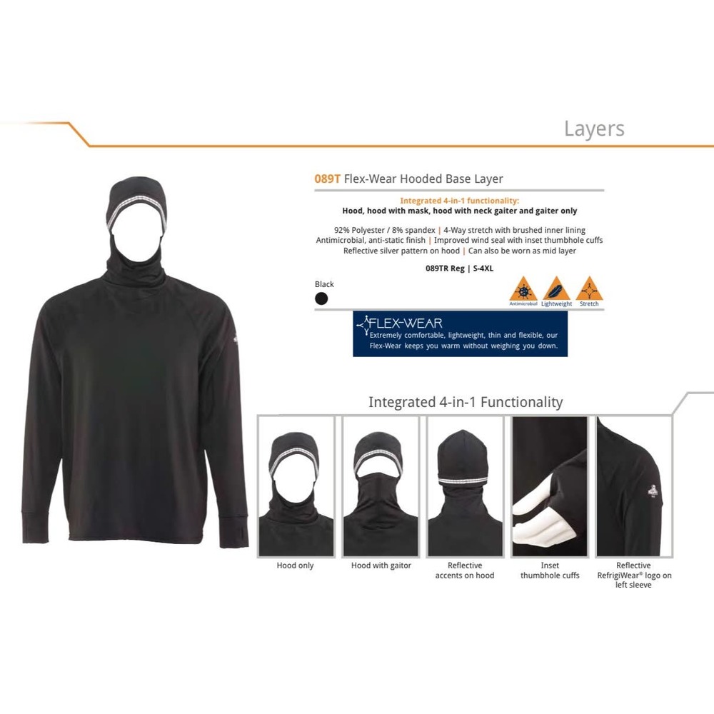 Refrigiwear Men’s‎ Hooded Base Layer Pullover Black Sz Small